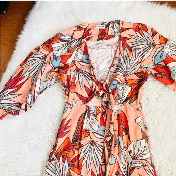 Nicholas Asilah Tie-Front Cutout Linen Midi Dress - Size US 4 - Picture 7 of 10